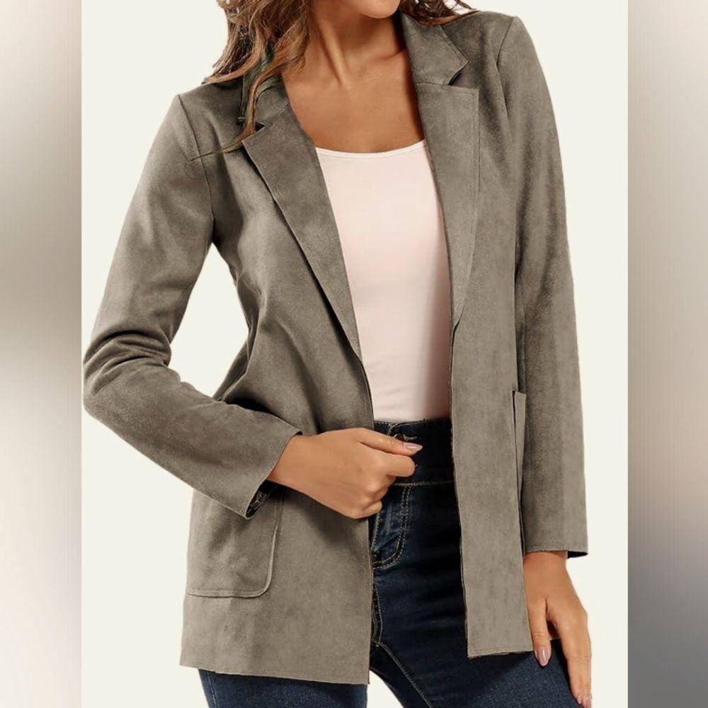 Premise Studio Size Medium Faux Leather Polyester Blend Open Front Jacket